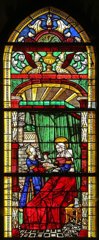 Raam w3 met de Geboorte van de Maagd Maria door French School