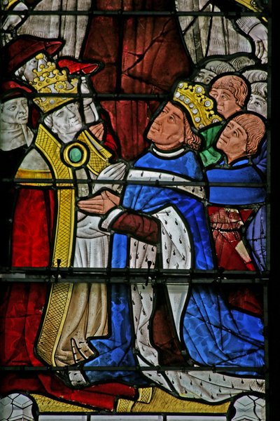 Raam w4 met Paus Paulus II en Koning Lodewijk XI door French School