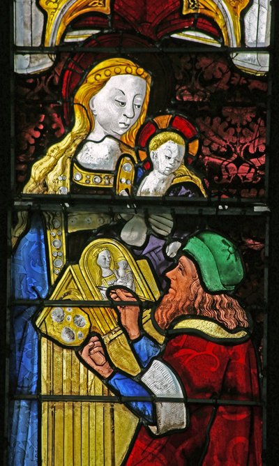 Raam w4 met St. Lucas die de Maagd Maria schildert door French School