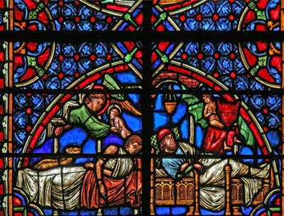 De gelijkenis van de rijke man en Lazarus - hun dood door French School
