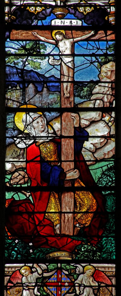 Raam w5 met afbeelding van een scène uit het leven van St. Maria Magdalena - de heilige bij het Kruis door French School