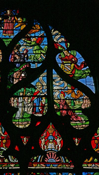Raam w6 met een scène uit het leven van St. Maria Magdalena - de laatste communie van de heilige door French School