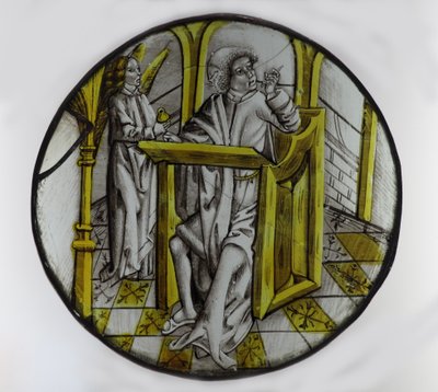 Raam w76 met St. Mattheüs met zijn symboolengel door French School