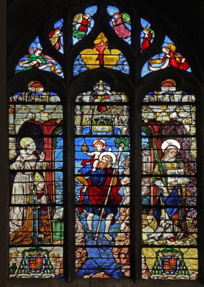 Raam w9 met afbeelding van St. Franciscus, St. Christoffel, St. Stefanus door French School