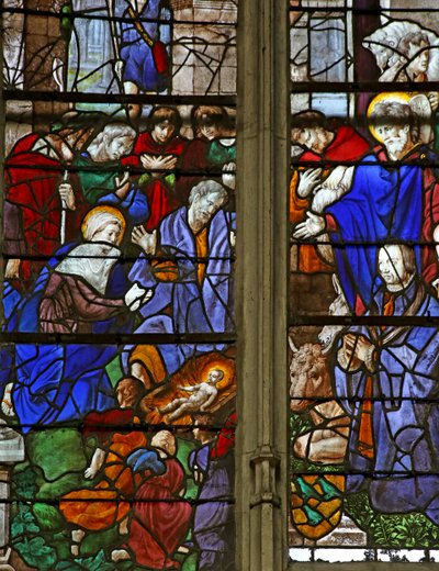 De aanbidding van de herders; de schenker, Baurot en St. Roche door French School