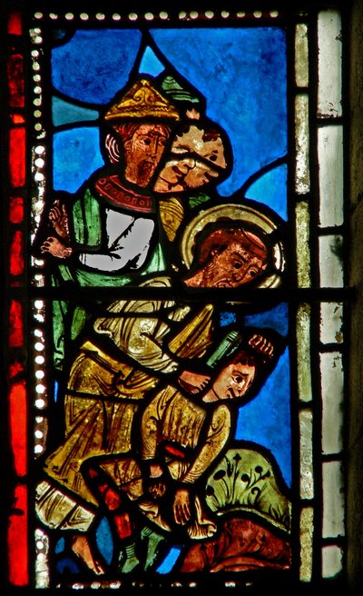 Raam wXV met St. Petrus die het oor van Malchus afsnijdt door French School