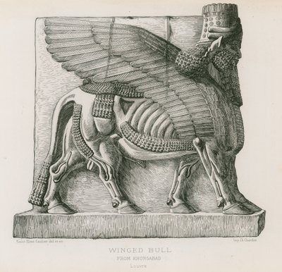 Gevleugelde stier, van Khorsabad, Louvre door French School