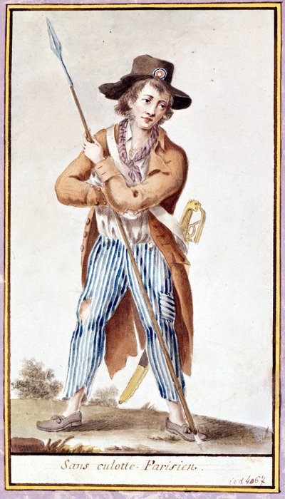 Zonder Parijse onderbroek. Aquarel uit de tijd van de Franse Revolutie door French School