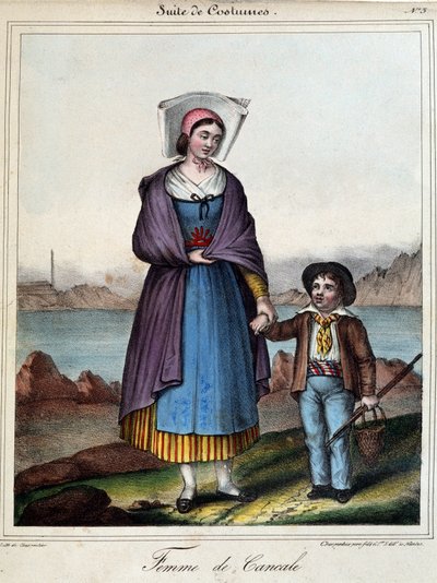 Vrouw van Cancale en haar kind, circa 1845 door French School