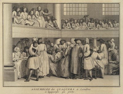Vrouw die predikt op een bijeenkomst van Quakers in Londen door French School
