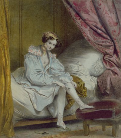 Vrouw die kousen aantrekt, ca. 1830 door French School