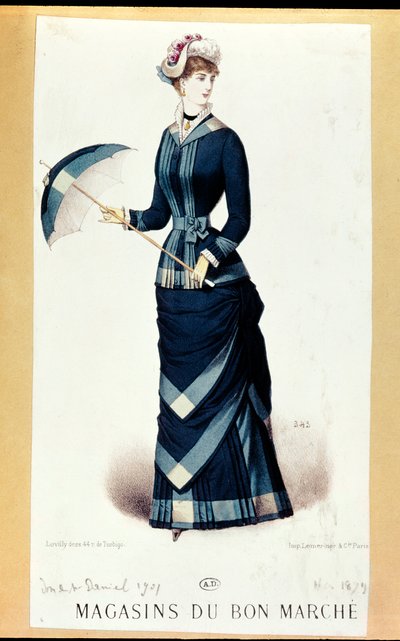 Vrouw met paraplu, uit Le Bon Marché, 1879 door French School