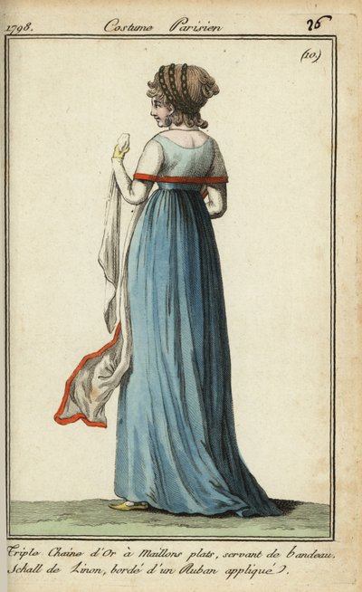Vrouw met doorzichtige sjaal in de mode van 1798 door French School