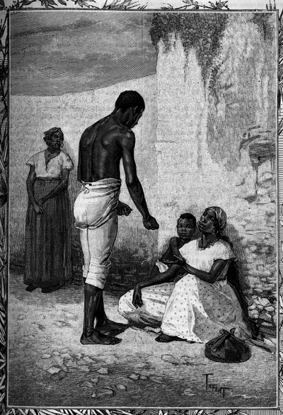 Vrouwen bedelen langs de straten van Santo Domingo, Gravure in het illustere tijdschrift 