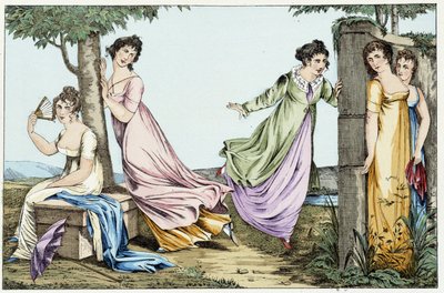 Vrouwen spelen verstoppertje. In 