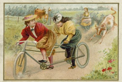 Vrouwen op een tandem door French School