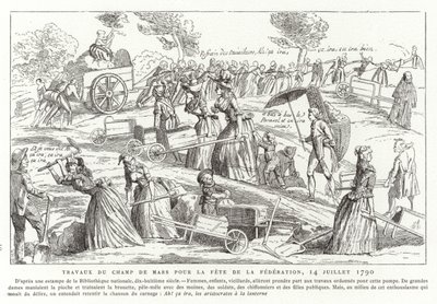 Werken op het Champ de Mars ter voorbereiding van het Fête de la Fédération, Parijs, Franse Revolutie, 14 juli 1790 door French School