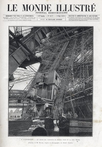 Wereldtentoonstelling in Parijs 1889 - De liften op de eerste verdieping van de Eiffeltoren - L
