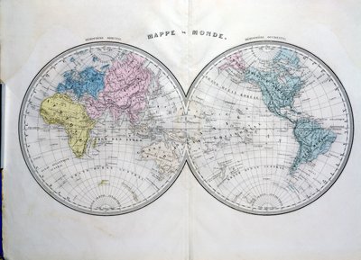 Wereldkaart, illustratie uit Atlas Geographique Moderne door Prosper-Auguste Poulain de Bossay, c.1850 door French School