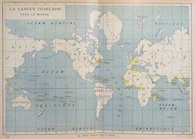 Wereldkaart van Franstalige landen, begin 20e eeuw door French School