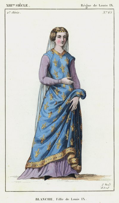 XIII eeuw, Regering van Lodewijk IX, Blanche, Dochter van Lodewijk IX (gekleurde gravure) door French School