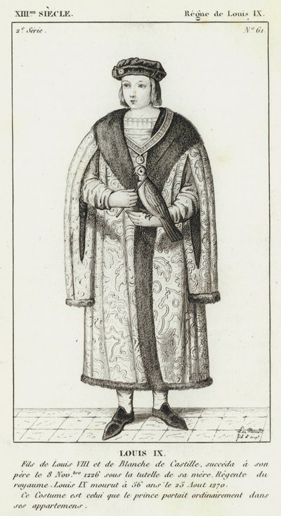 XIII Eeuw, Regering van Lodewijk IX, Lodewijk IX (gravure) door French School