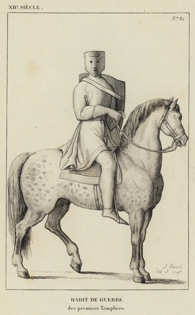 12e eeuw, Oorlogskleding van de eerste Tempeliers (gravure) door French School