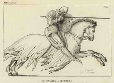12e eeuw, Een ruiter of gendarme (gravure) door French School