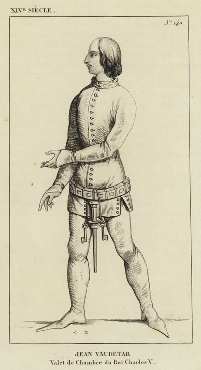 14e eeuw, Jean Vaudetar, Kamerheer van koning Karel V (gravure) door French School