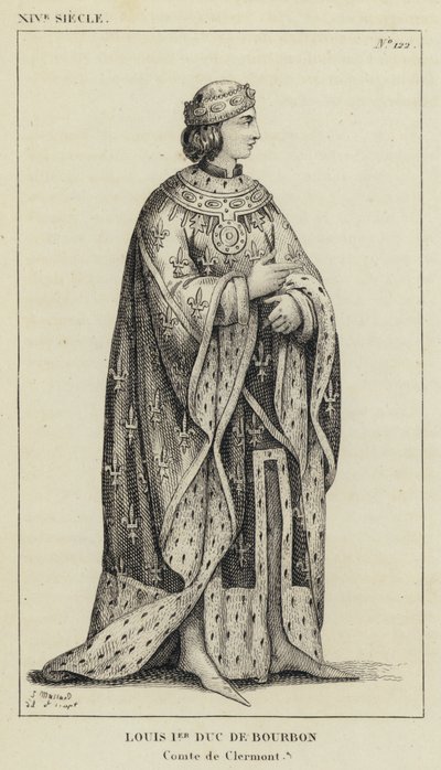 XIV Eeuw, Louis I Hertog van Bourbon, Graaf van Clermont (gravure) door French School