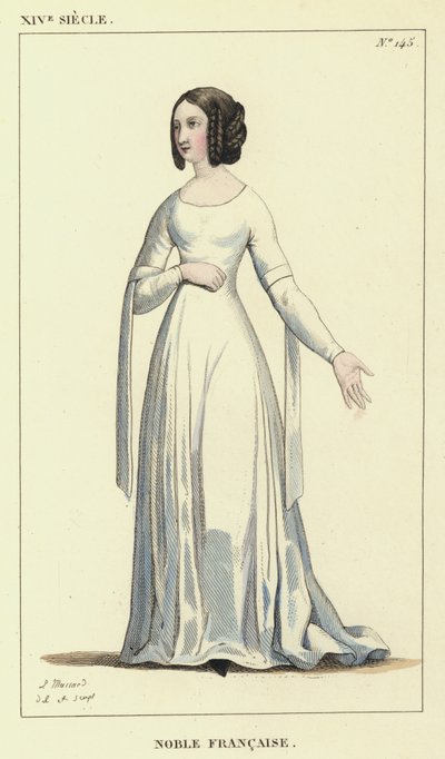 XIV Eeuw, Franse Edelman (gekleurde gravure) door French School
