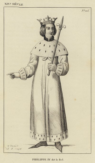 14e eeuw, Filips IV, bijgenaamd de Schone (gravure) door French School