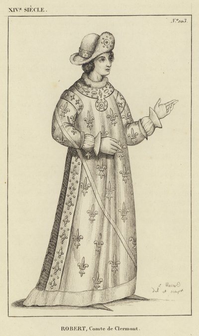 14e eeuw, Robert, Graaf van Clermont (gravure) door French School