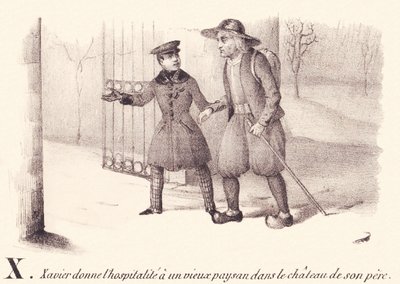 X: Xavier geeft onderdak aan een oude boer in het kasteel van zijn vader door French School