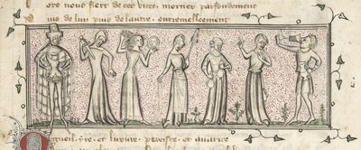 Yates Thompson 21, f. 165, Zeven Dodelijke Zonden, c.1380 door French School