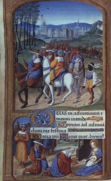 Aanbidding der Wijzen, uit de Tilliot Hours, Tours (detail) door French School