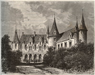 kasteel van de rots in Mezangers in Mayenne - gravure in 
