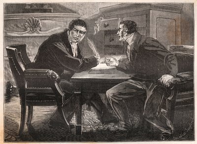 Monarchie van juli - ministerie van de drie dagen - interview tussen André Dupin (1783-1865) en Jean-Charles Persil (1785-1870) - 1834 - gravure door French School