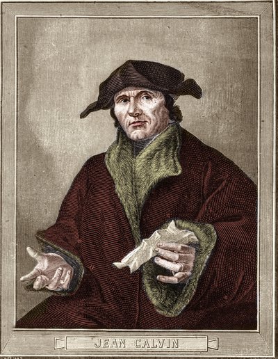 Portret van Jean Calvin, Franse religieuze hervormer en schrijver door French School