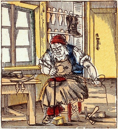 beroep: schoenmaker die een zool repareert, eind 19e eeuw door French School