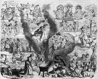 de bijgelovigheden van het jaar duizend: de sabbat. Gravure in 