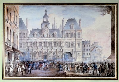 Uitzicht op de Place de Grève op 14 juli 1789 door French School
