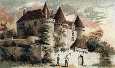 Uitzicht op het kasteel van Fenelon in de Dordogne door French School
