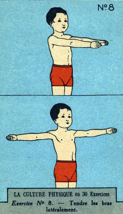 work out, fitness, lichaamsoefeningen, goede gezondheid, gezond (chromolithografie) begin 20e eeuw door French School