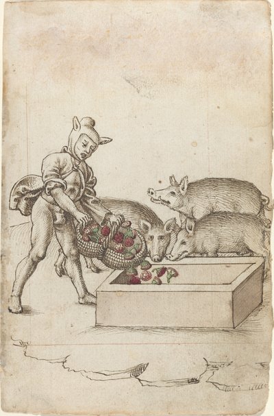 Een dwaas die bloemen aan varkens voert [fol. 42 recto] door French early 16th Century