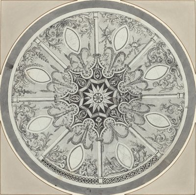 Ontwerp voor een Ingelegd Rond Tafelblad, met Alternatieven door French or Italian 18th Century