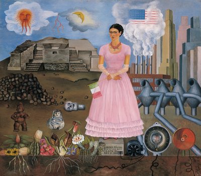 Zelfportret op de grens tussen Mexico en de Verenigde Staten door Frida Kahlo