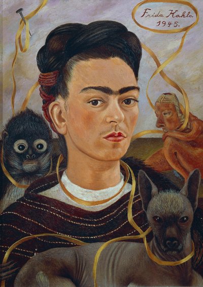 Zelfportret met Changuito door Frida Kahlo
