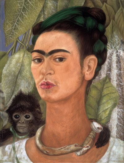 Zelfportret met aap door Frida Kahlo