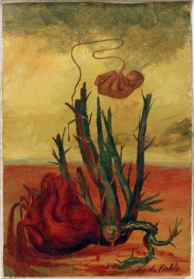 Zonder titel (hart, cactus en foetus) door Frida Kahlo